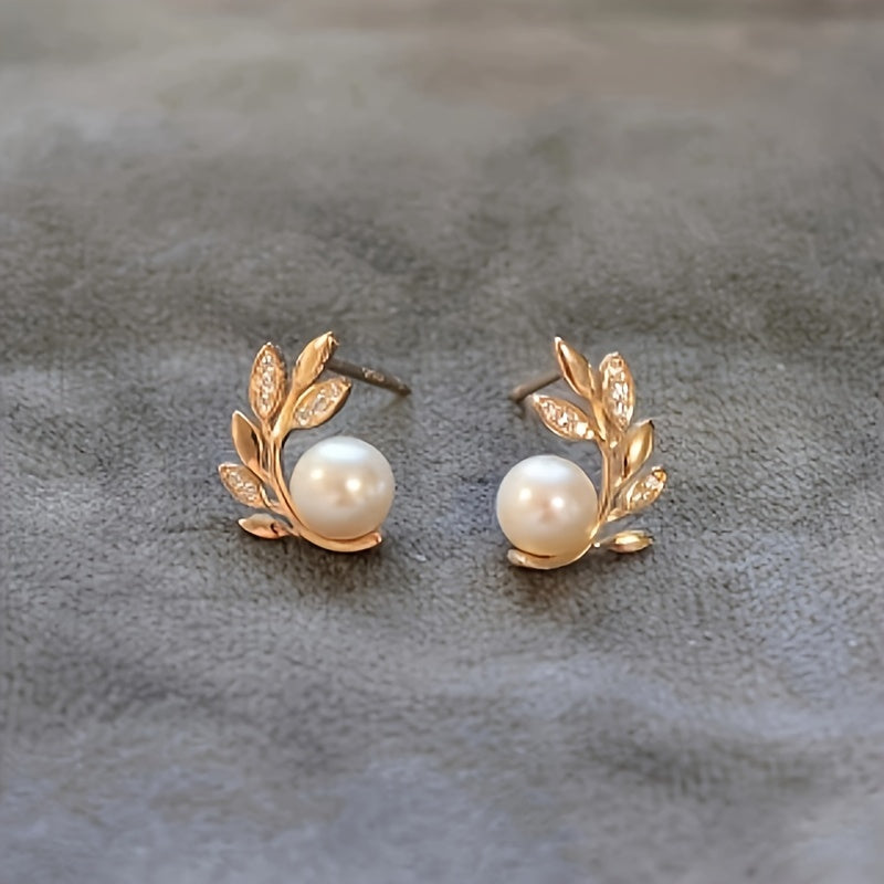 Women's Leaf Flower Pearl Earrings