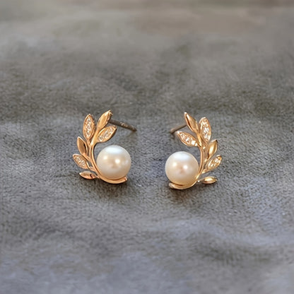 Women's Leaf Flower Pearl Earrings