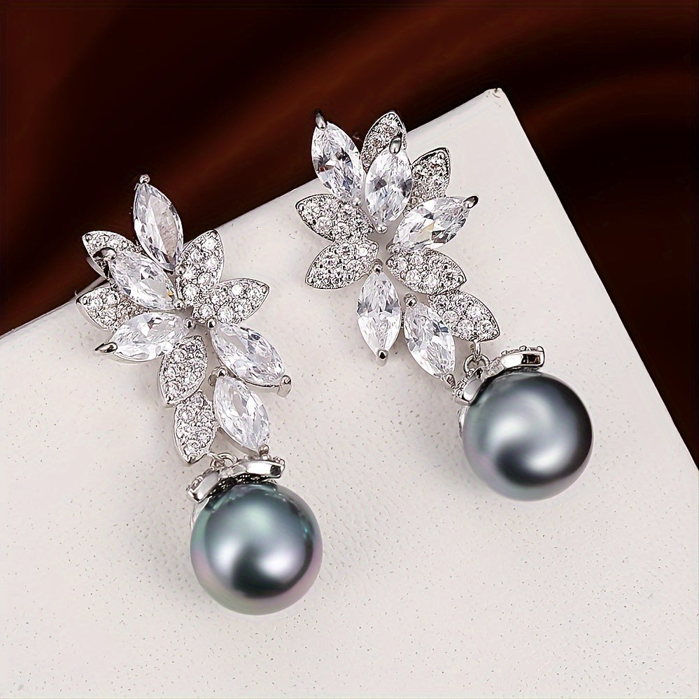 Gray Faux Pearl Dangle Earrings