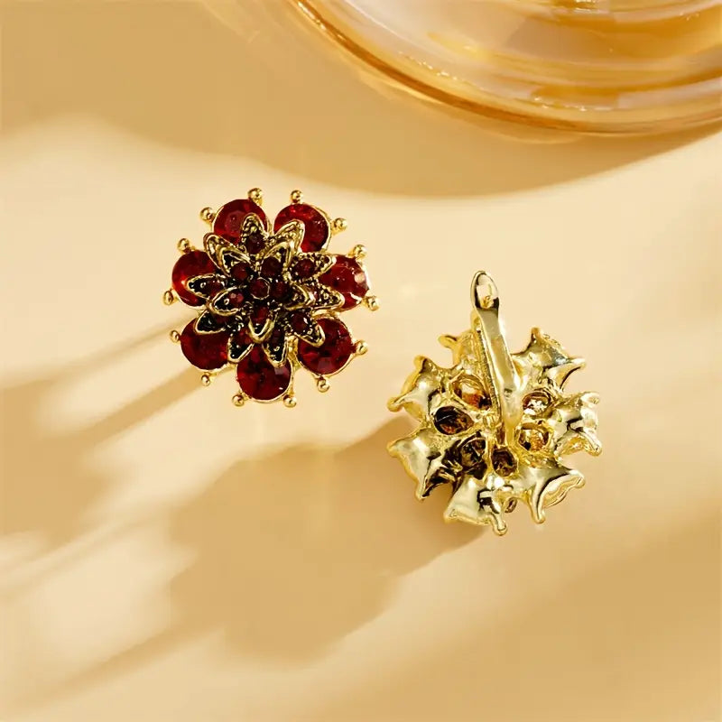 Golden-Tone Copper Ruby Stud Earrings