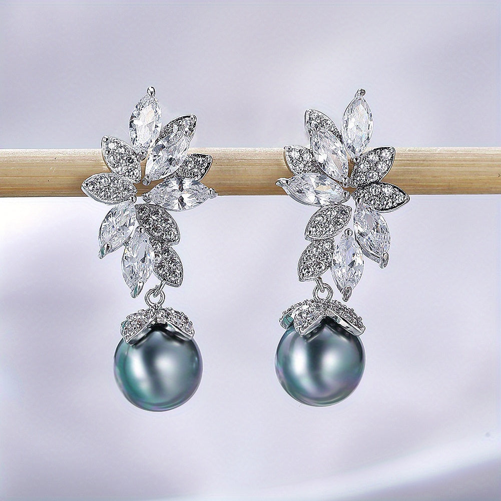 Gray Faux Pearl Dangle Earrings