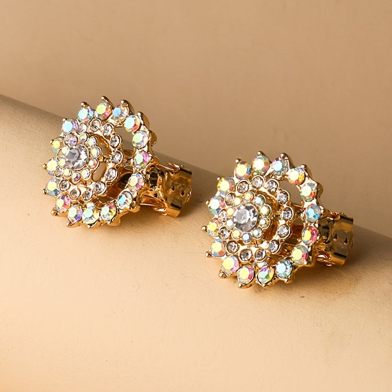 Rhinestone Flower Clip-On Earrings