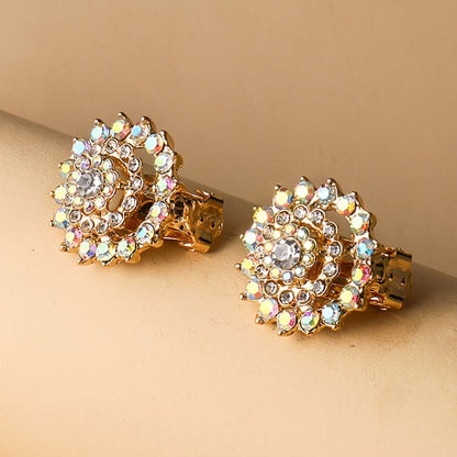 Rhinestone Flower Clip-On Earrings
