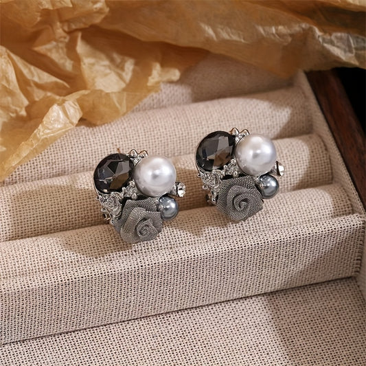 French Vintage Pearl Rose Earrings