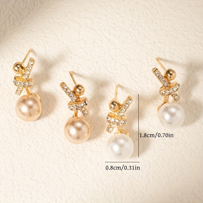 Knot Design Faux Pearl Stud Earrings