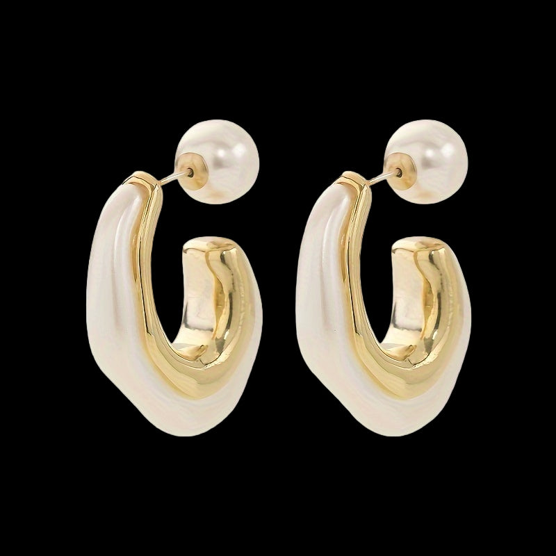 Gold Hoops with FAUX PEARL Earrings
