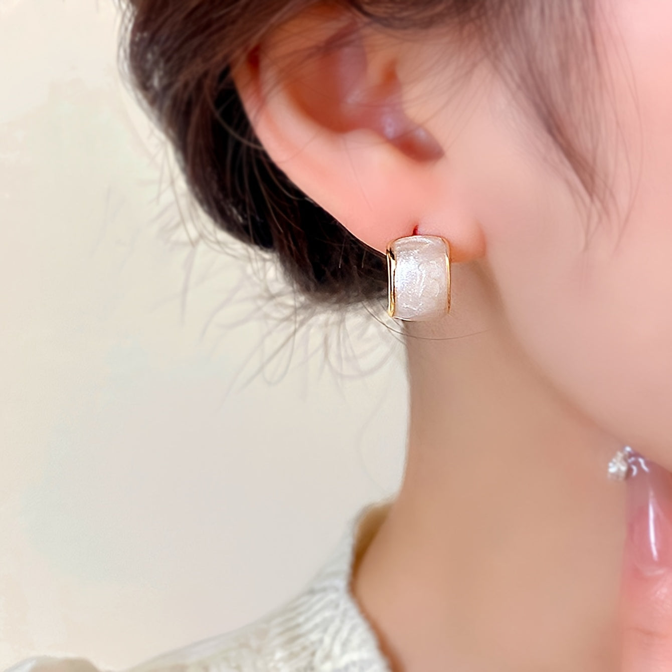 Square Shaped White Earrings