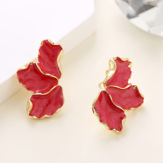 Pinkish Red Half Flower Earrings
