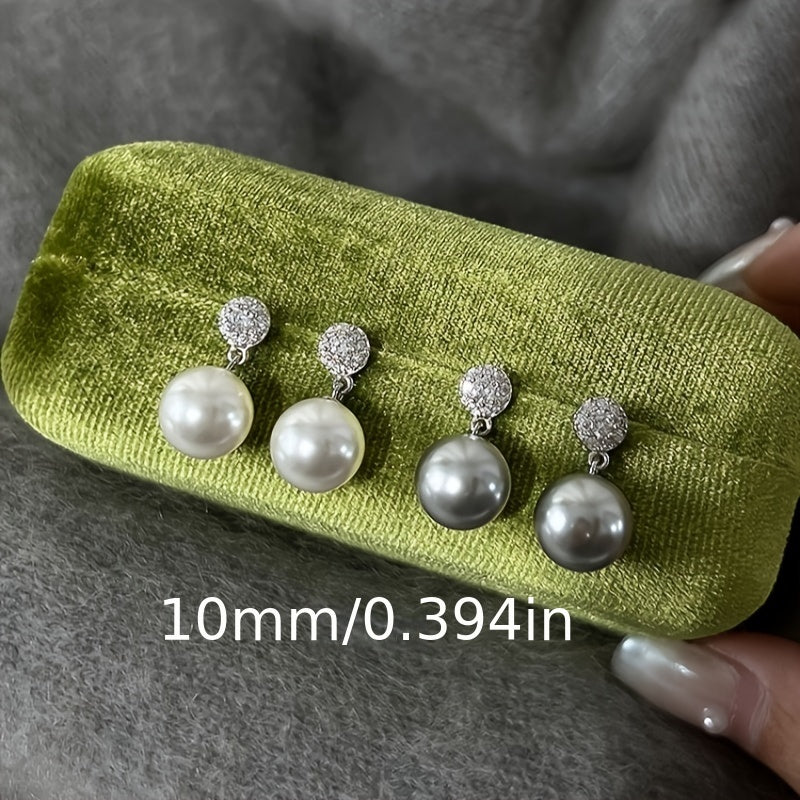 Vintage Style Gray Round Pearl Earrings