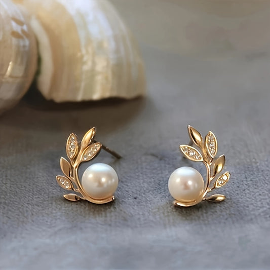 Women's Leaf Flower Pearl Earrings