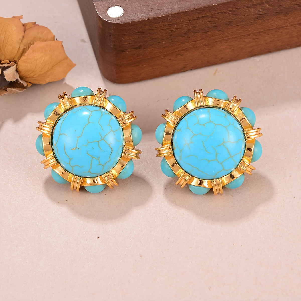 Natural Turquoise Round Earrings