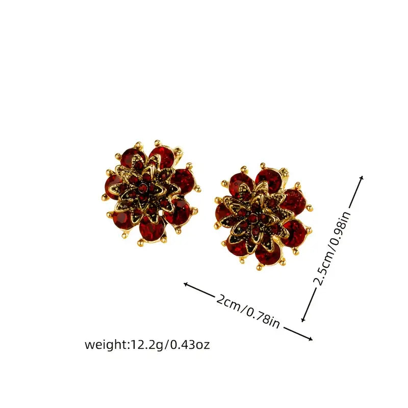Golden-Tone Copper Ruby Stud Earrings