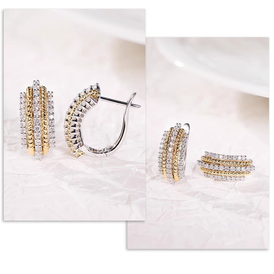 Zircon Two-Tone Earrings