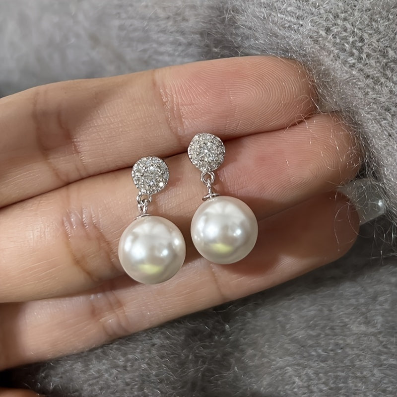 Vintage Style Gray Round Pearl Earrings