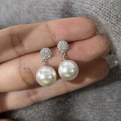 Vintage Style Gray Round Pearl Earrings