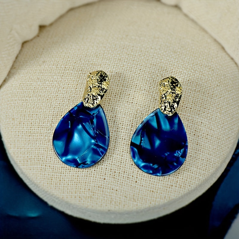 Blue Teardrop Shape Stud Earrings