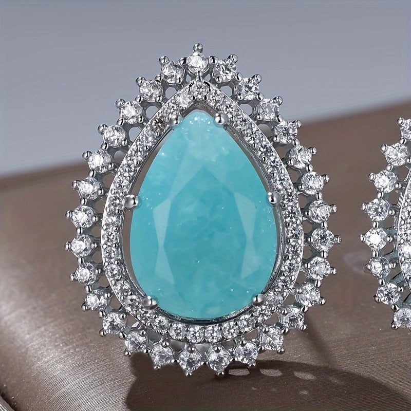 Teardrop Turquoise Cubic Zircon Earrings