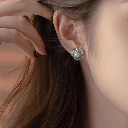 SILVER Hollow Flower Design Stud Earrings
