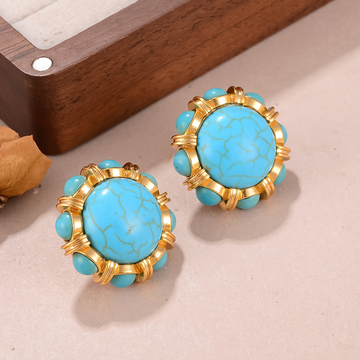 Natural Turquoise Round Earrings