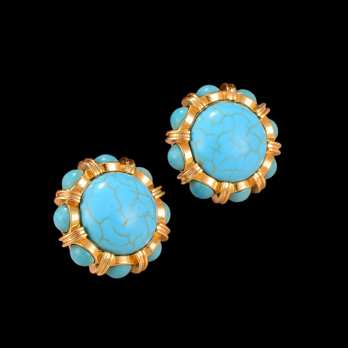 Natural Turquoise Round Earrings