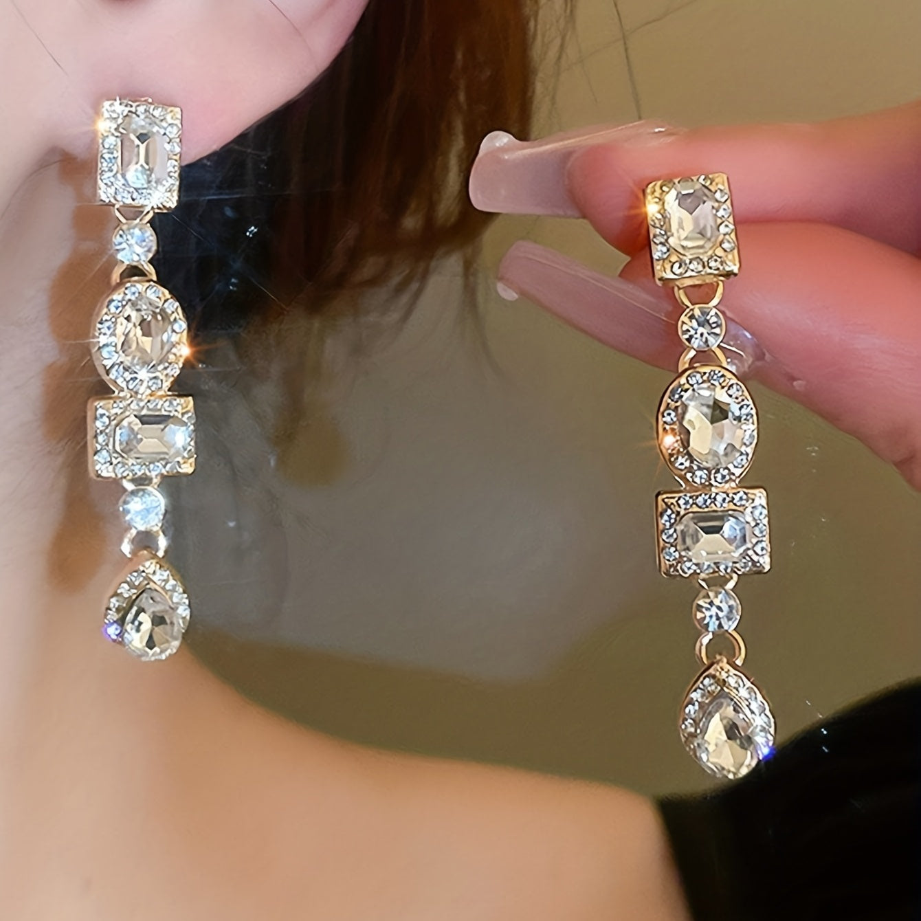 Japanese Style Golden-Tone Dangle Earrings