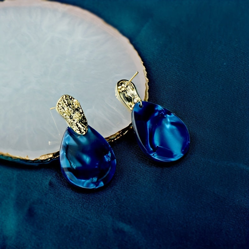 Blue Teardrop Shape Stud Earrings