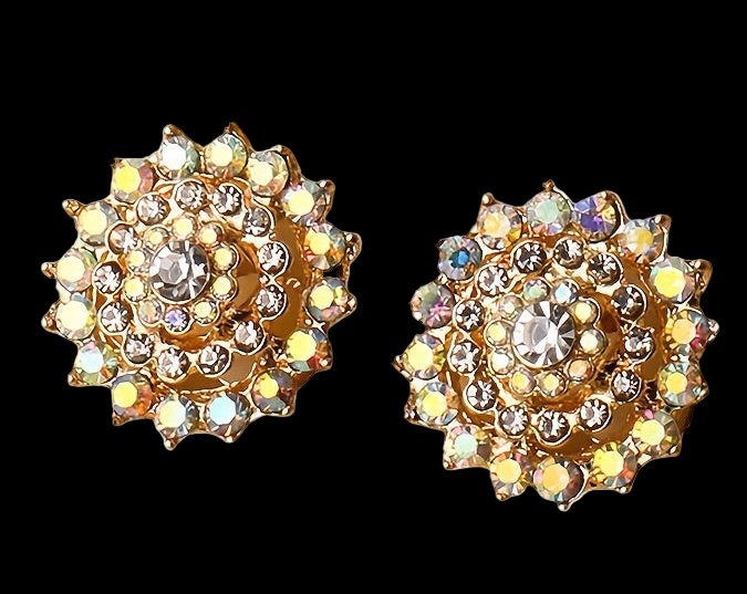 Rhinestone Flower Clip-On Earrings