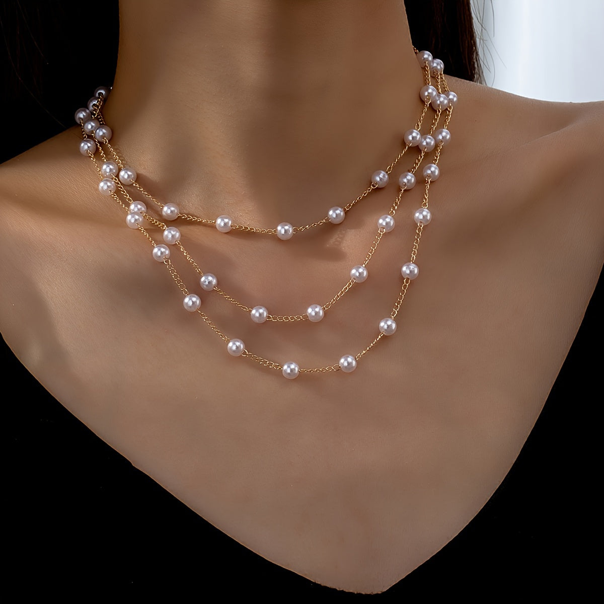 MULTI STRING FAUX PEARL NECKLACE