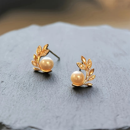 Women's Leaf Flower Pearl Earrings