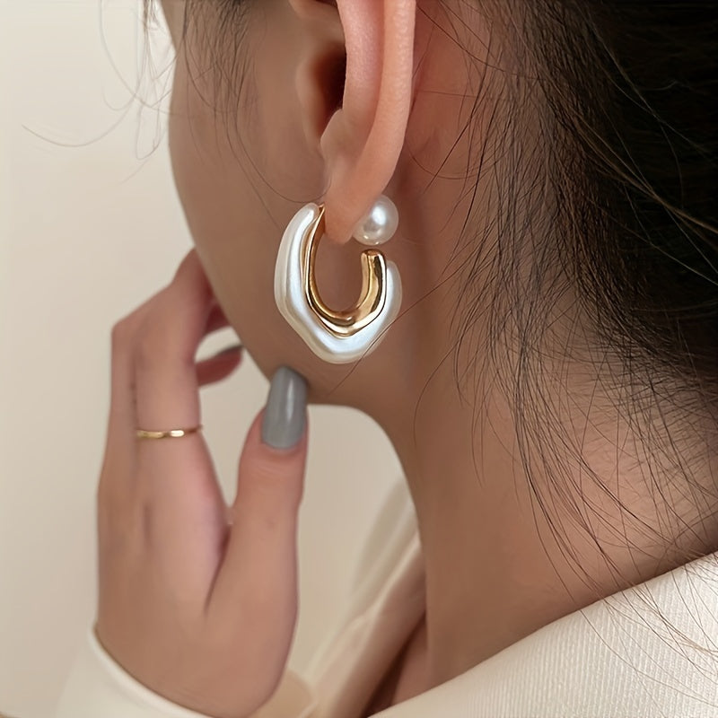 Gold Hoops with FAUX PEARL Earrings