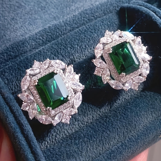 Emerald Green Synthetic Gemstone Stud Earrings