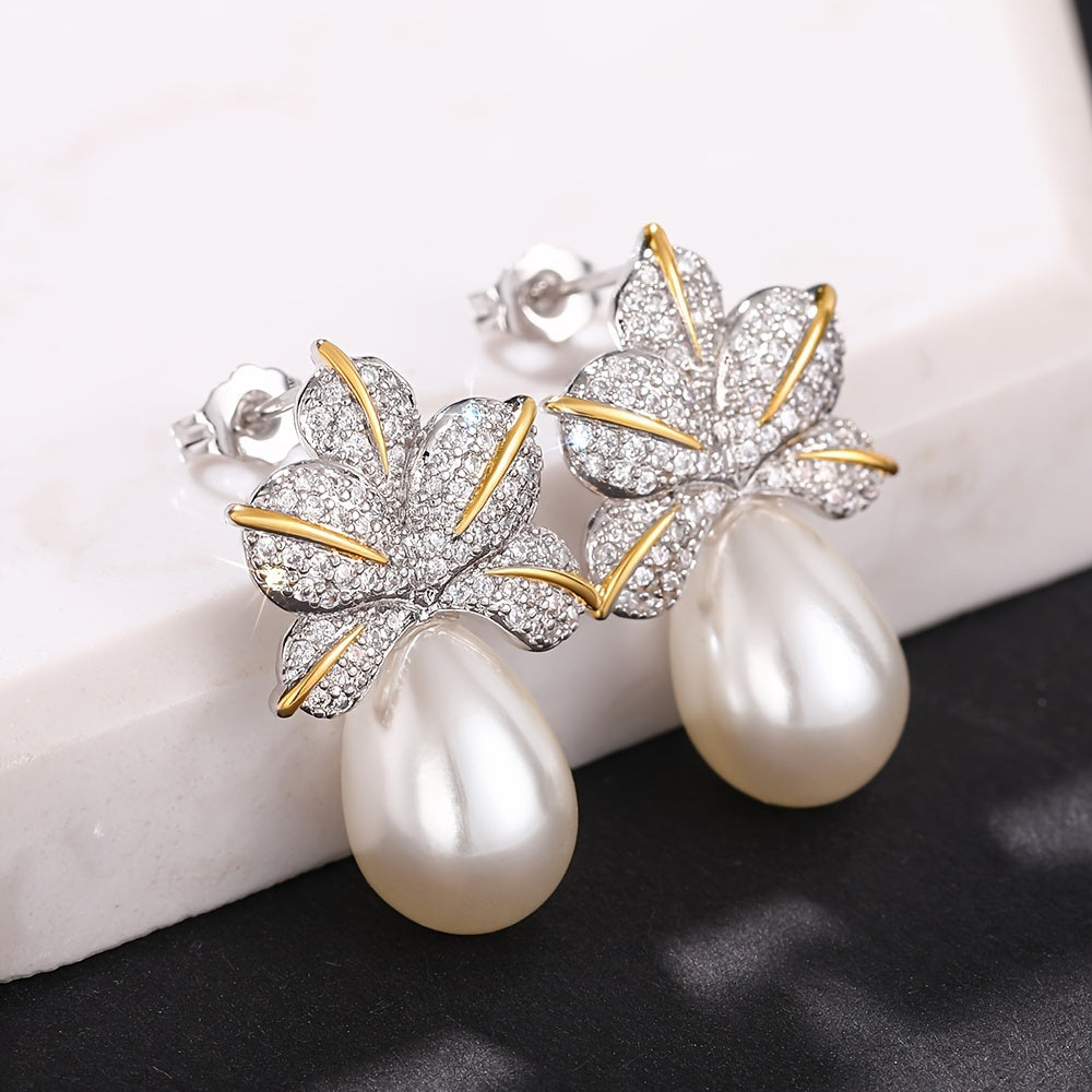 Oval Pearl Leaf Earrings