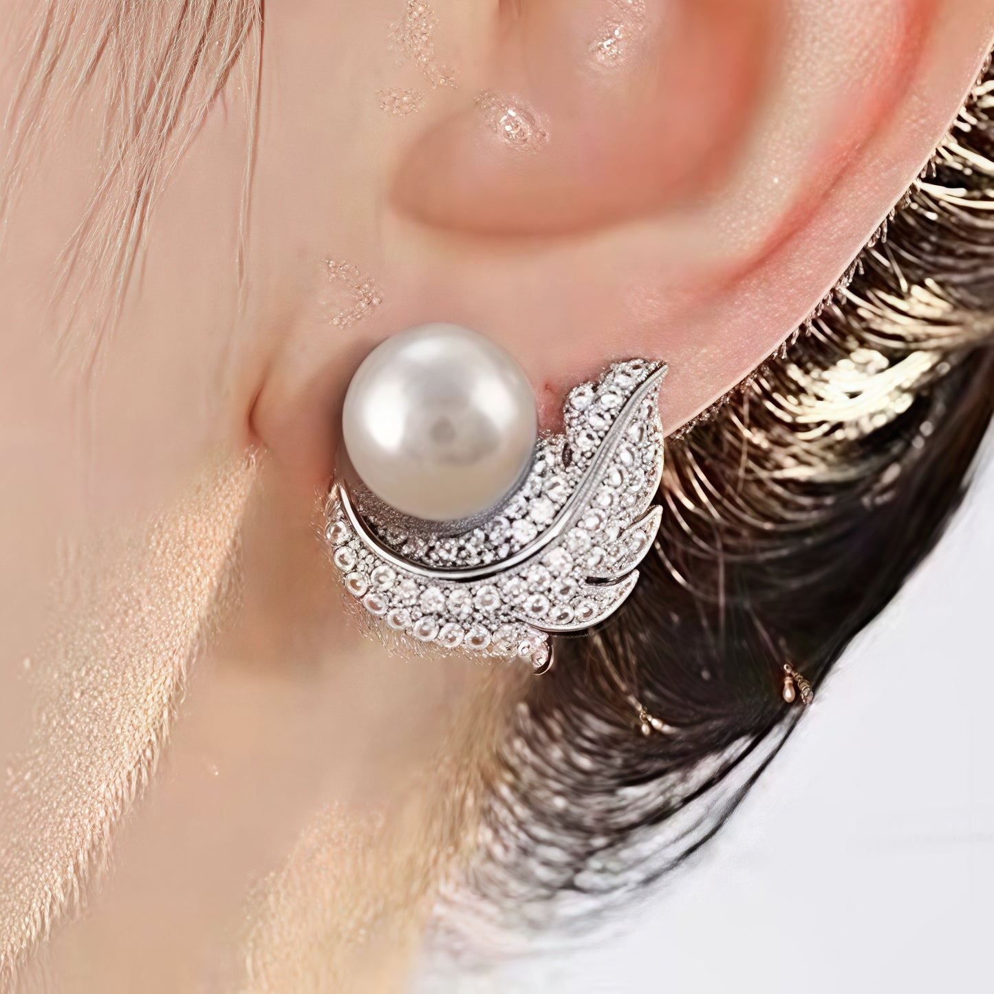 White Pearl and Zircon Earring Studs