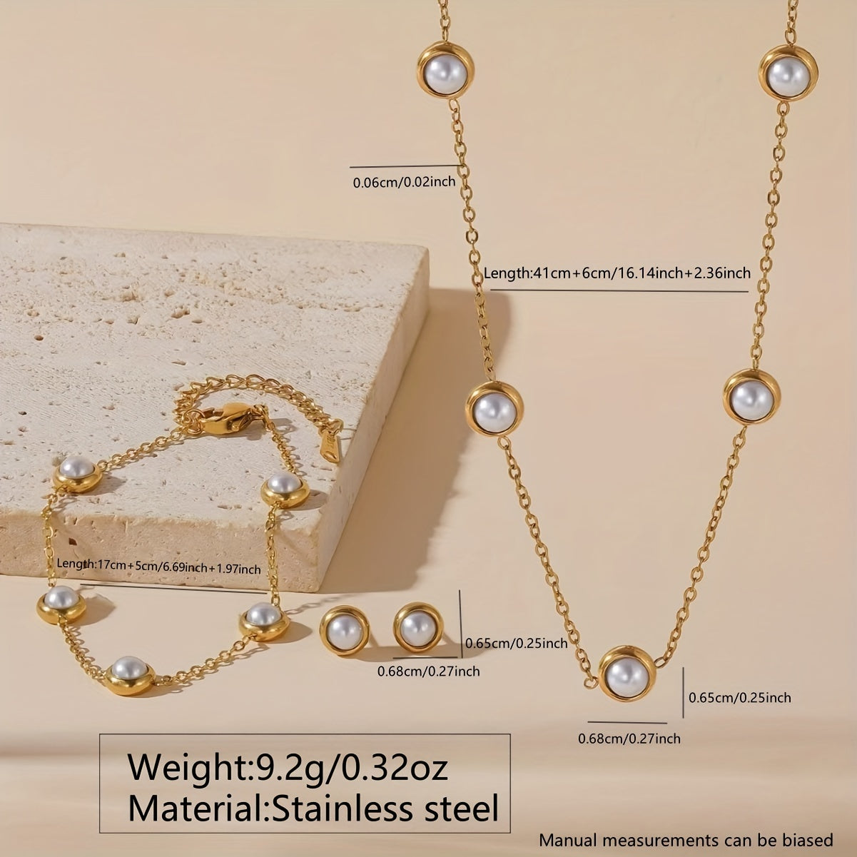 Elegant Pearl earrings and Gold Plated Jewelry Set