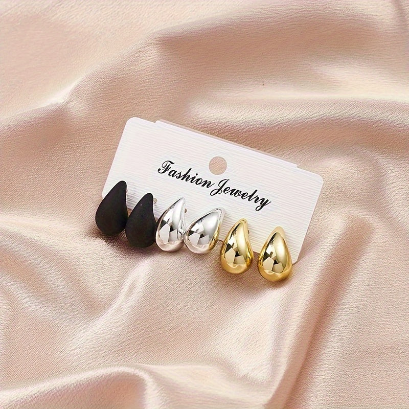 3 Pair Water Droplets Earrings