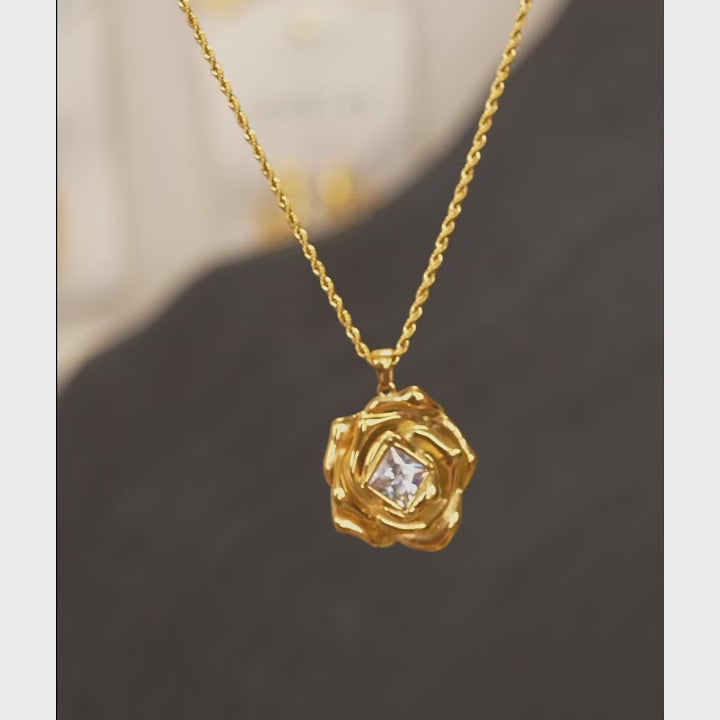 Gold Plated Rose Pendant Set