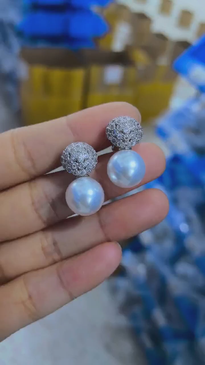 Zircon Pearl Round Earrings