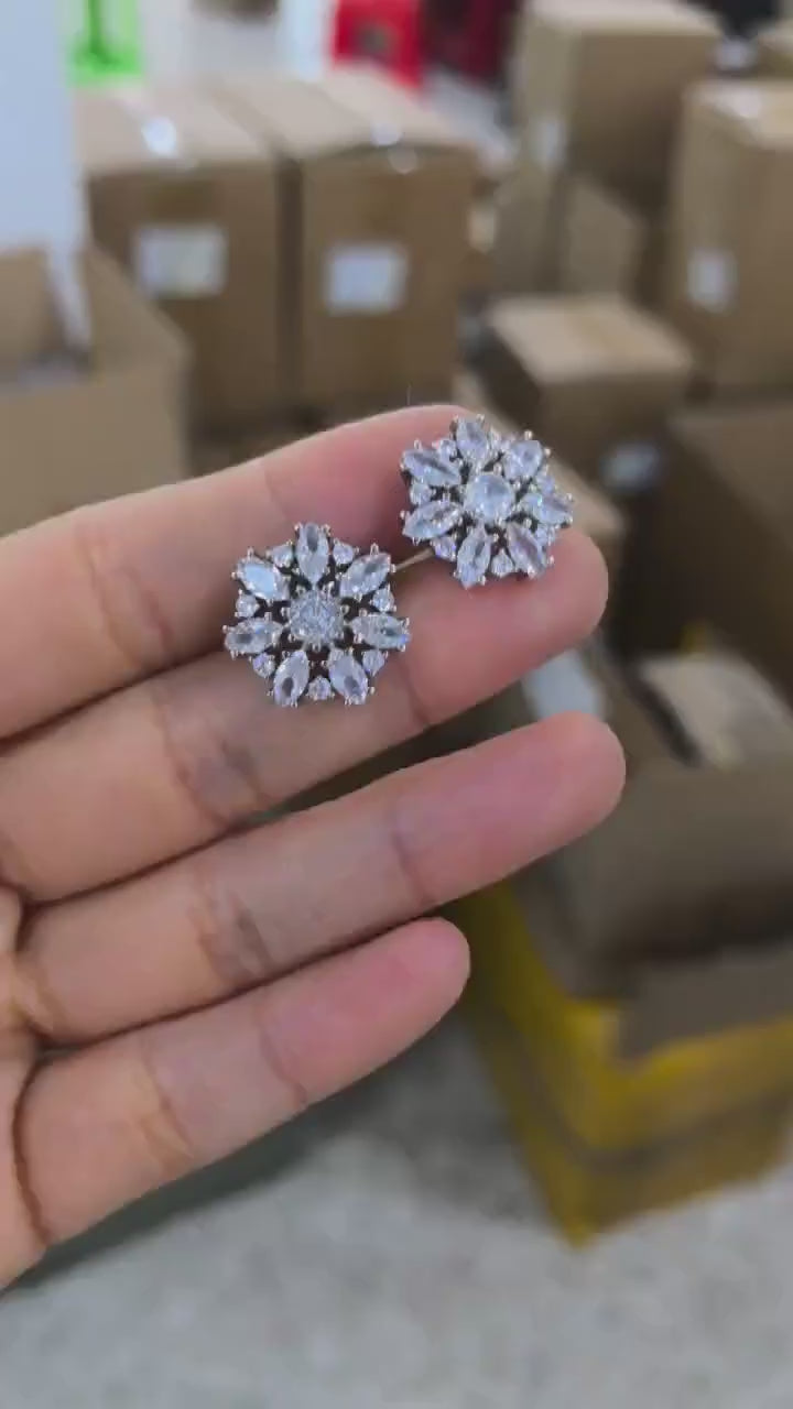Snow-Flower Zircon Earrings