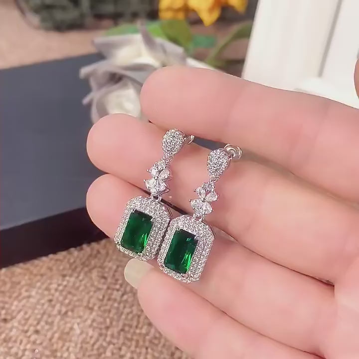 Emerald Zircon Hanging Earrings