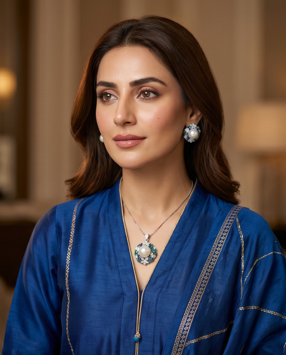 Flower Leaf Design Pearl Pendant Set