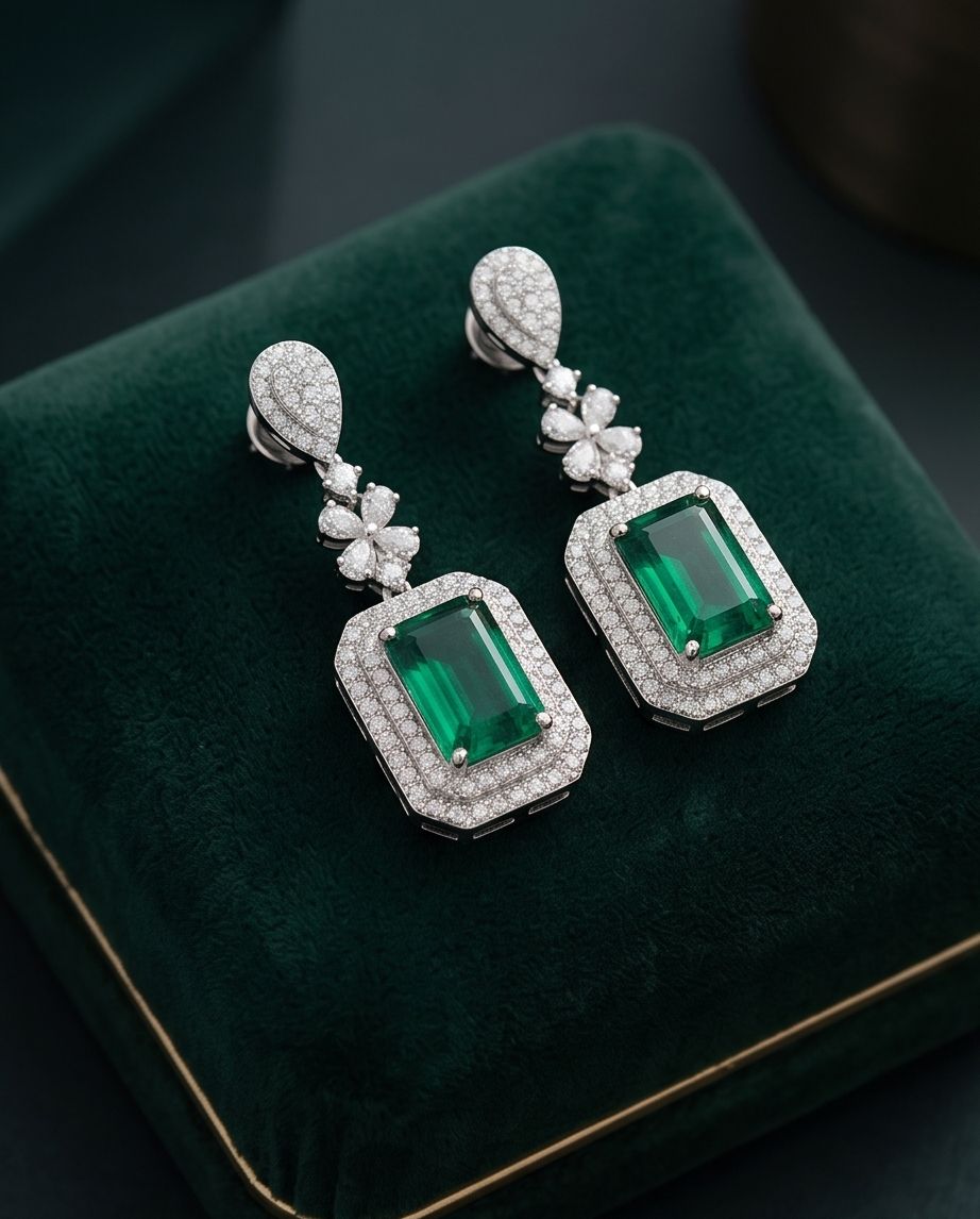 Emerald Zircon Hanging Earrings
