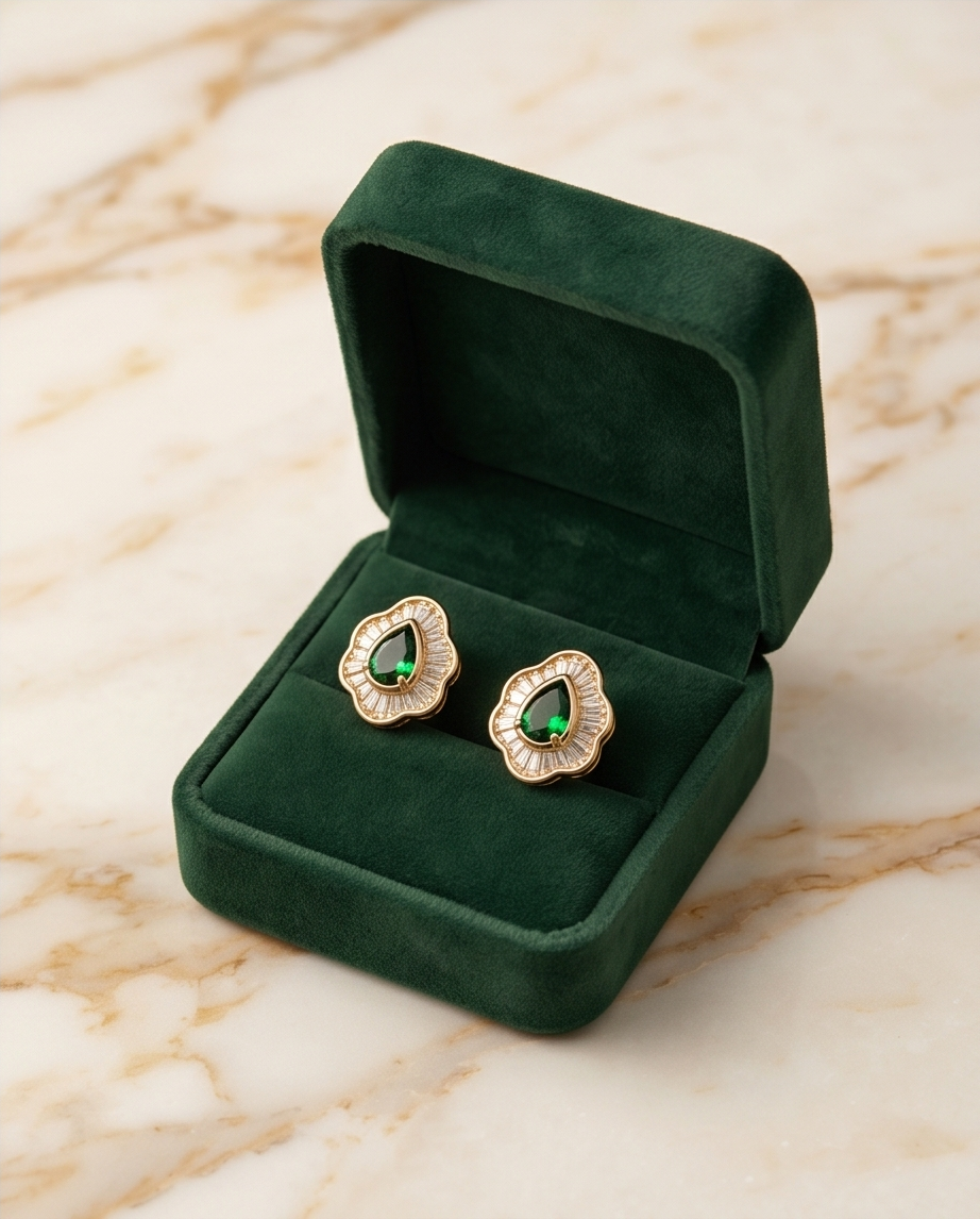 Emerald Synthetic Zircon Studs