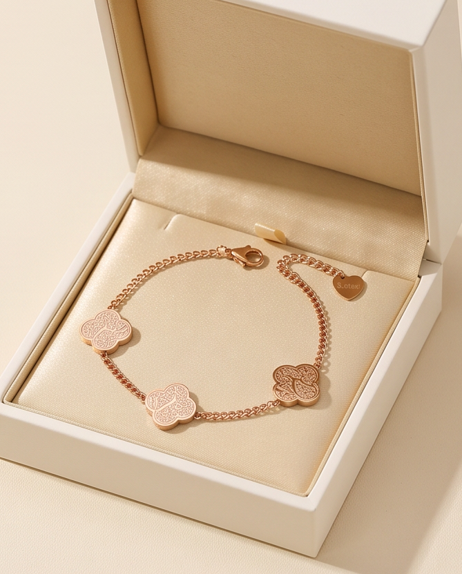 Rose Gold Calligraphy Clover Bracelets