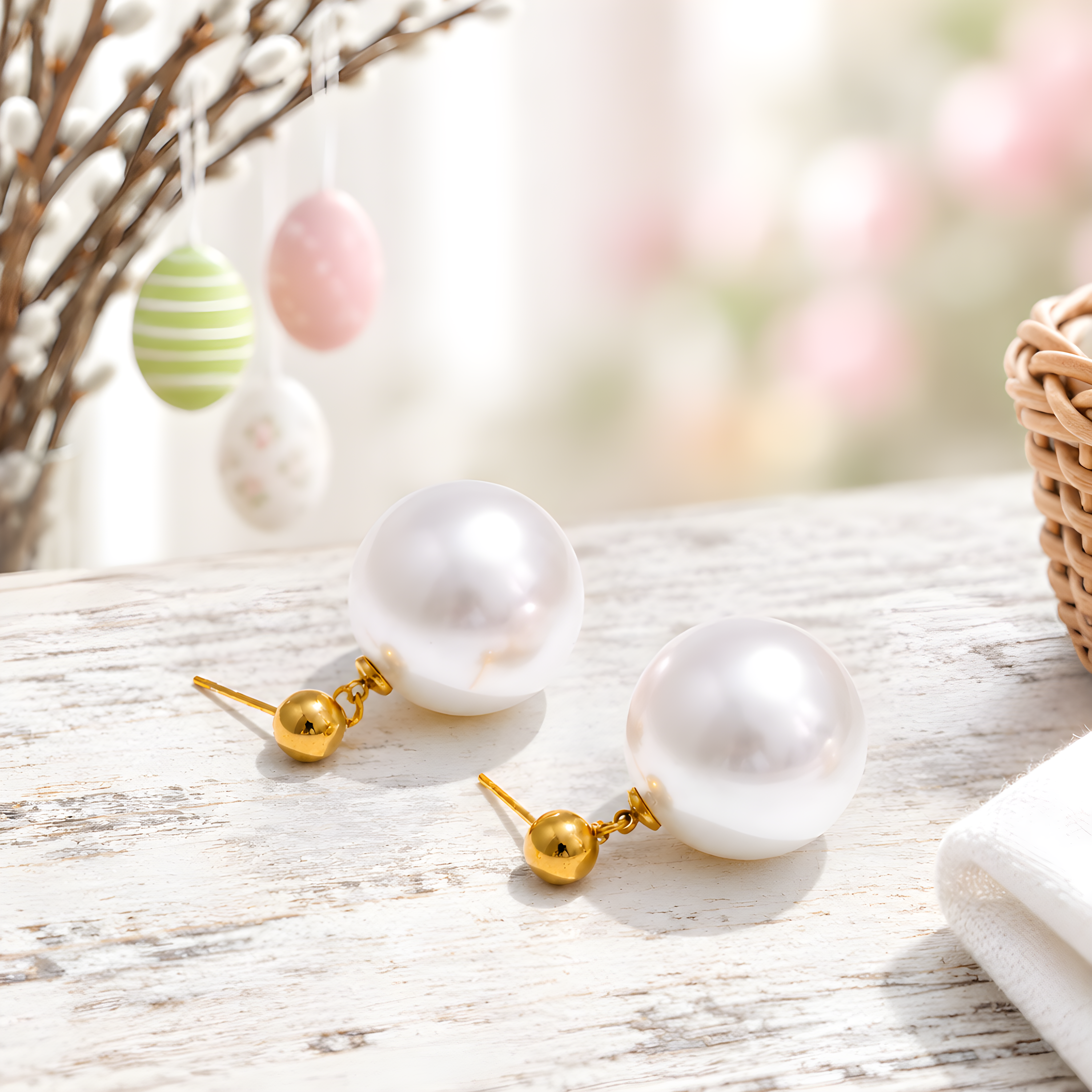 Big Pearl Gold Plated Earrings