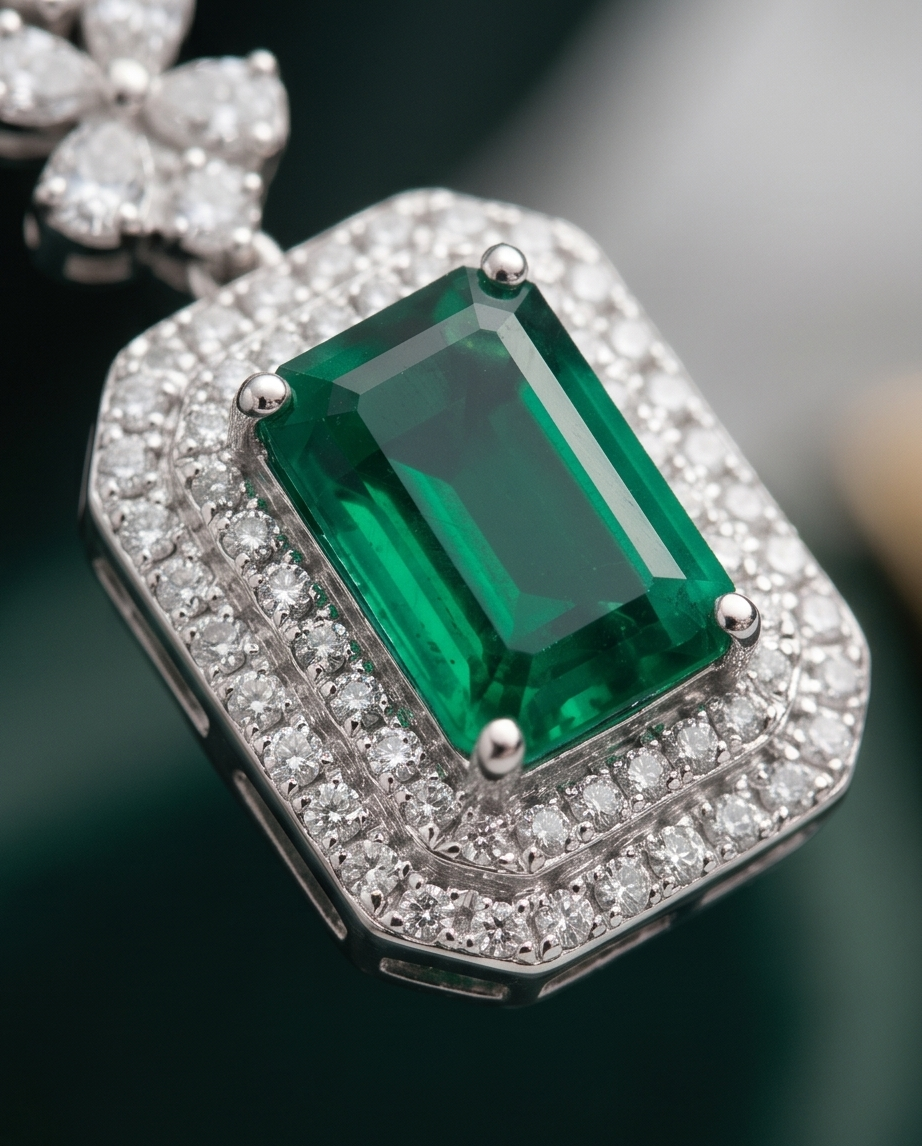 Emerald Zircon Hanging Earrings
