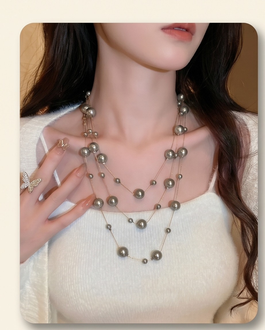 Grey Long Pearl Necklace