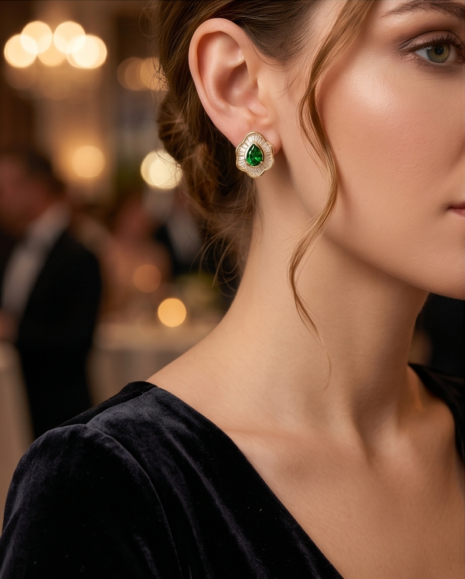 Emerald Synthetic Zircon Studs