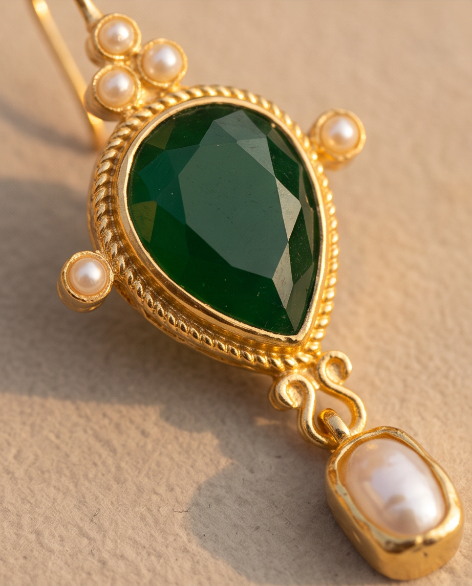 Retro Emerald Gold Earrings