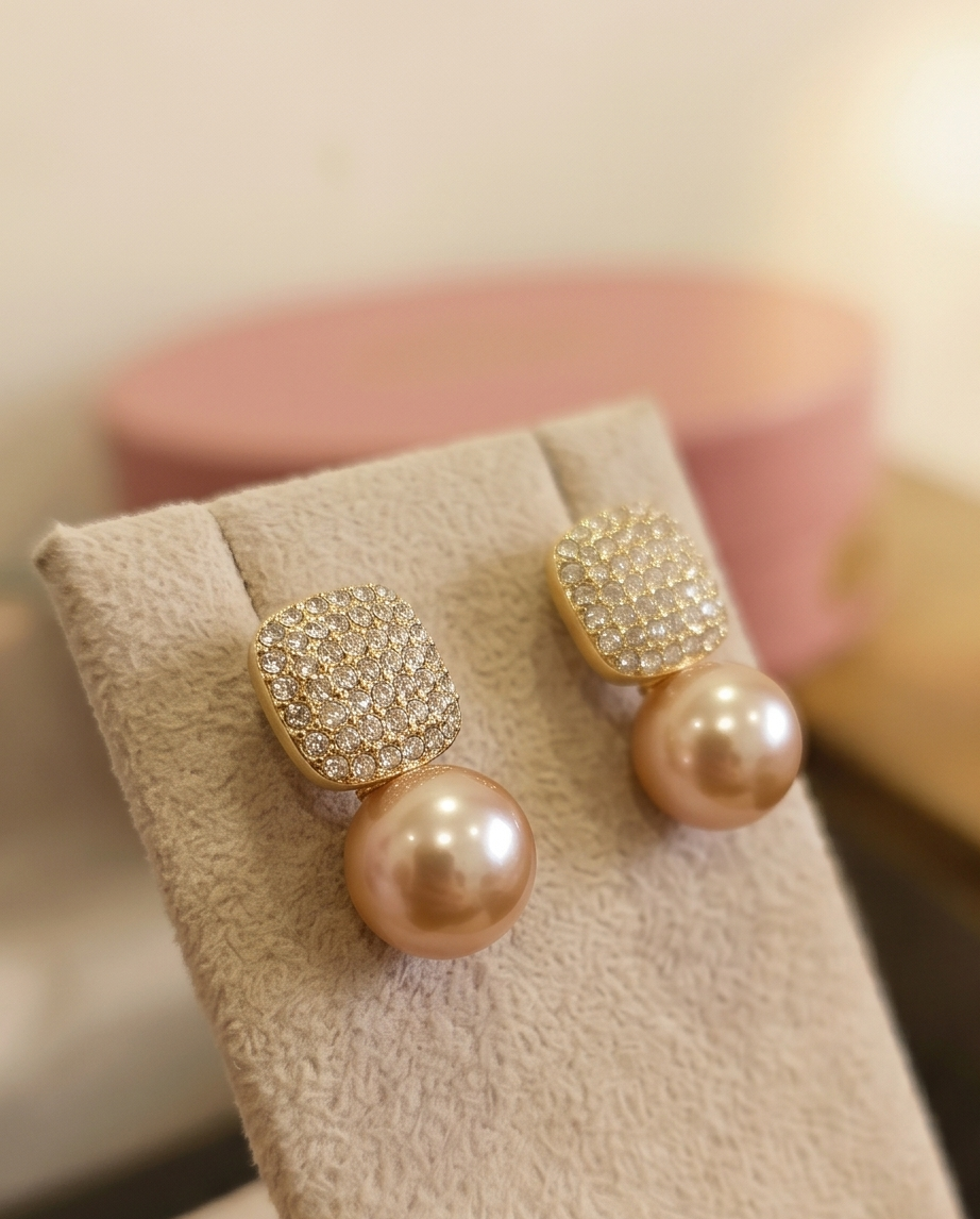 Square Champagne Pearl Earrings
