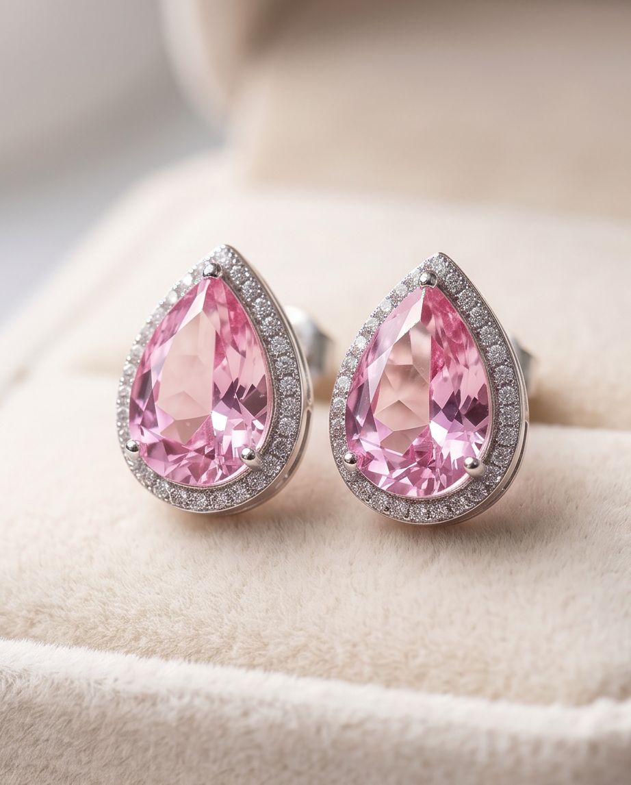 Pink Crystal Pear Earrings